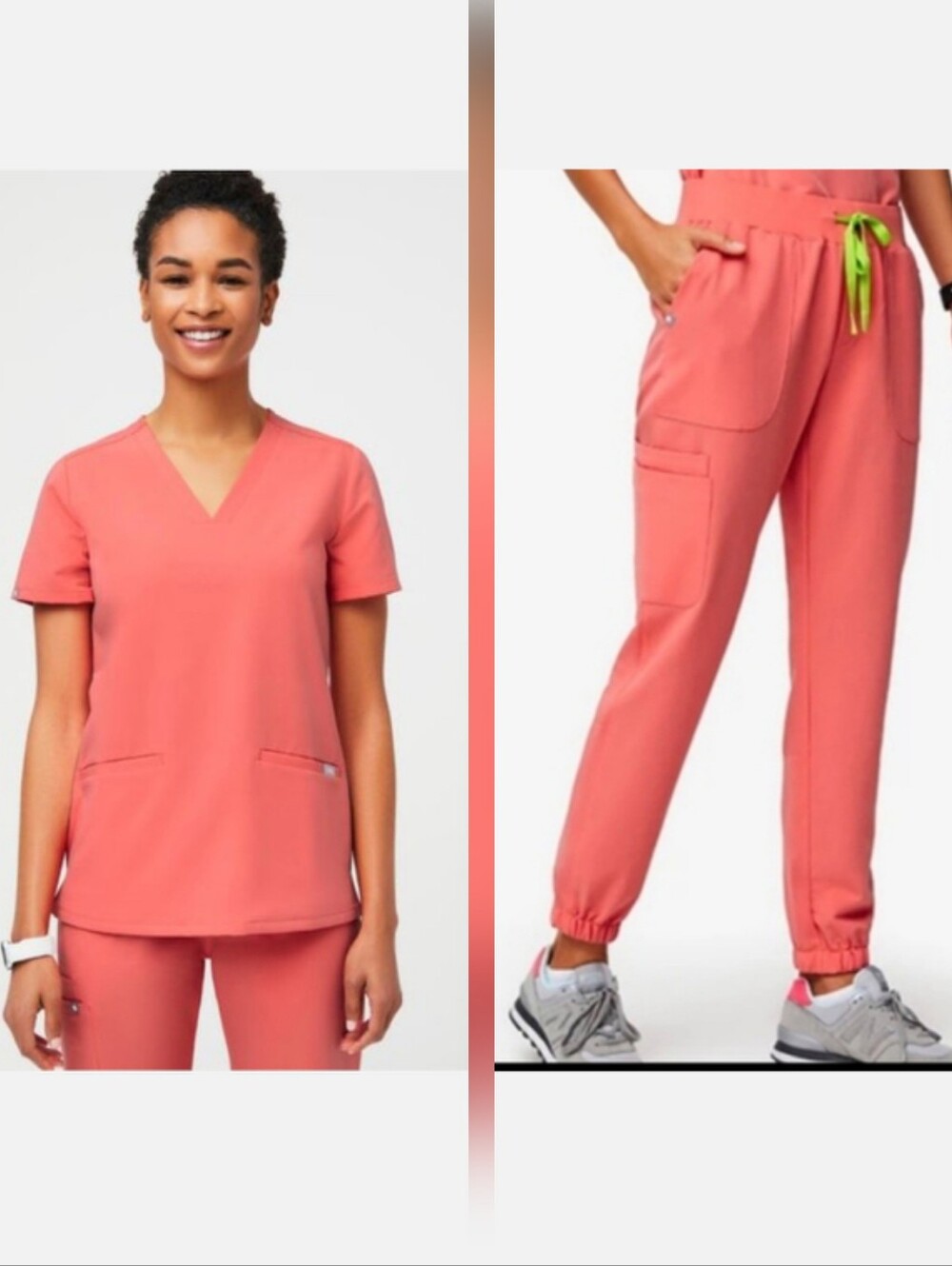 Figs Hot Coral Taldora Skinny Jogger XS & Casma Top S